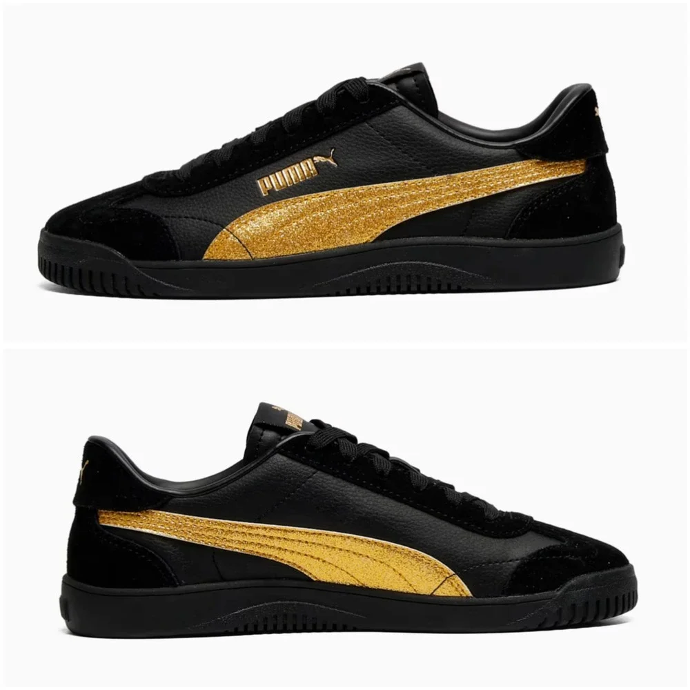 Puma Club 5v5 Sparkle Womens Sneakers Shoes Black Gold Glitter 406706 01 Size 10